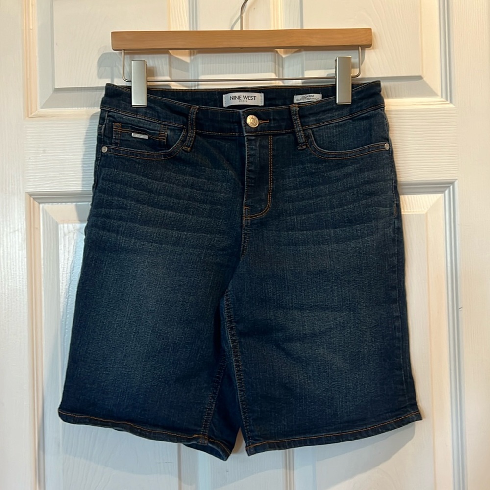 NINE WEST Denim High Rise Bermuda Shorts